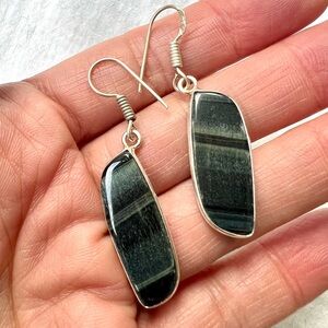 925 Blue Black TIGERS EYE Earrings